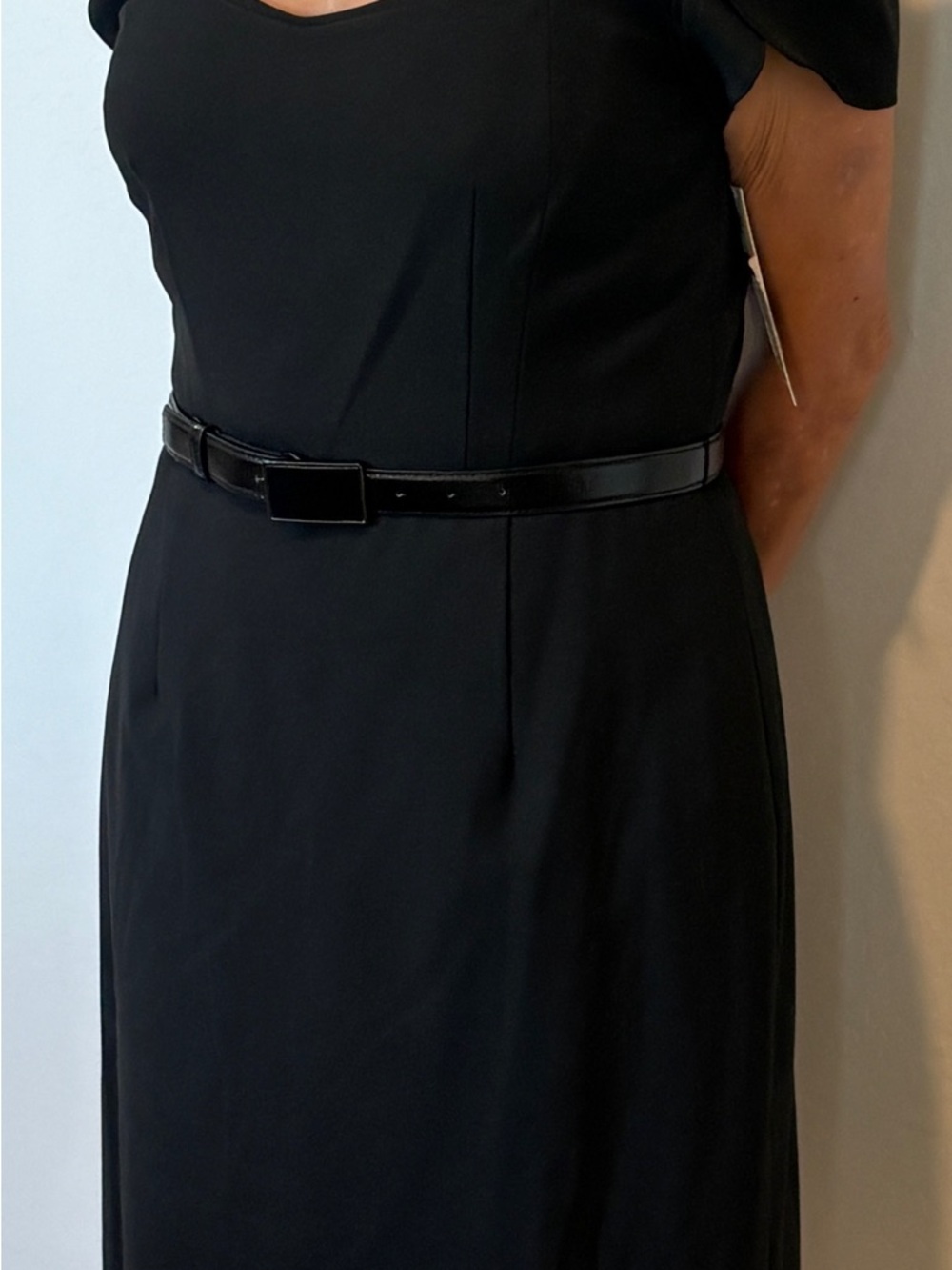 ANTONIO MELANI Black Midi Sheath Dress with Slim Belt